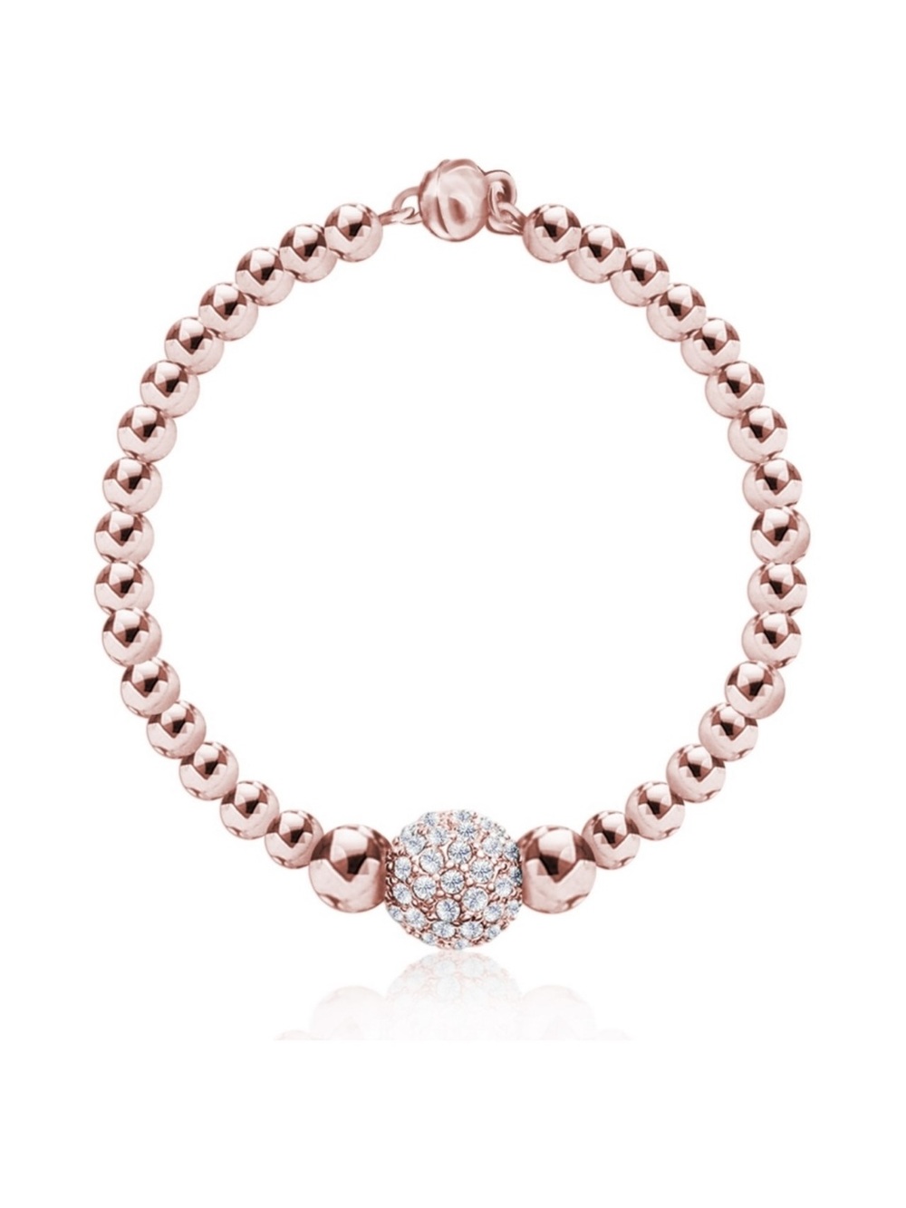 Swarovski Rose Gold Beaded Bracelet with Pave Crystal Sphere
